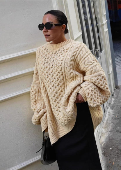 Cable Knit Wool Oversized Relaxed Fit Sweater