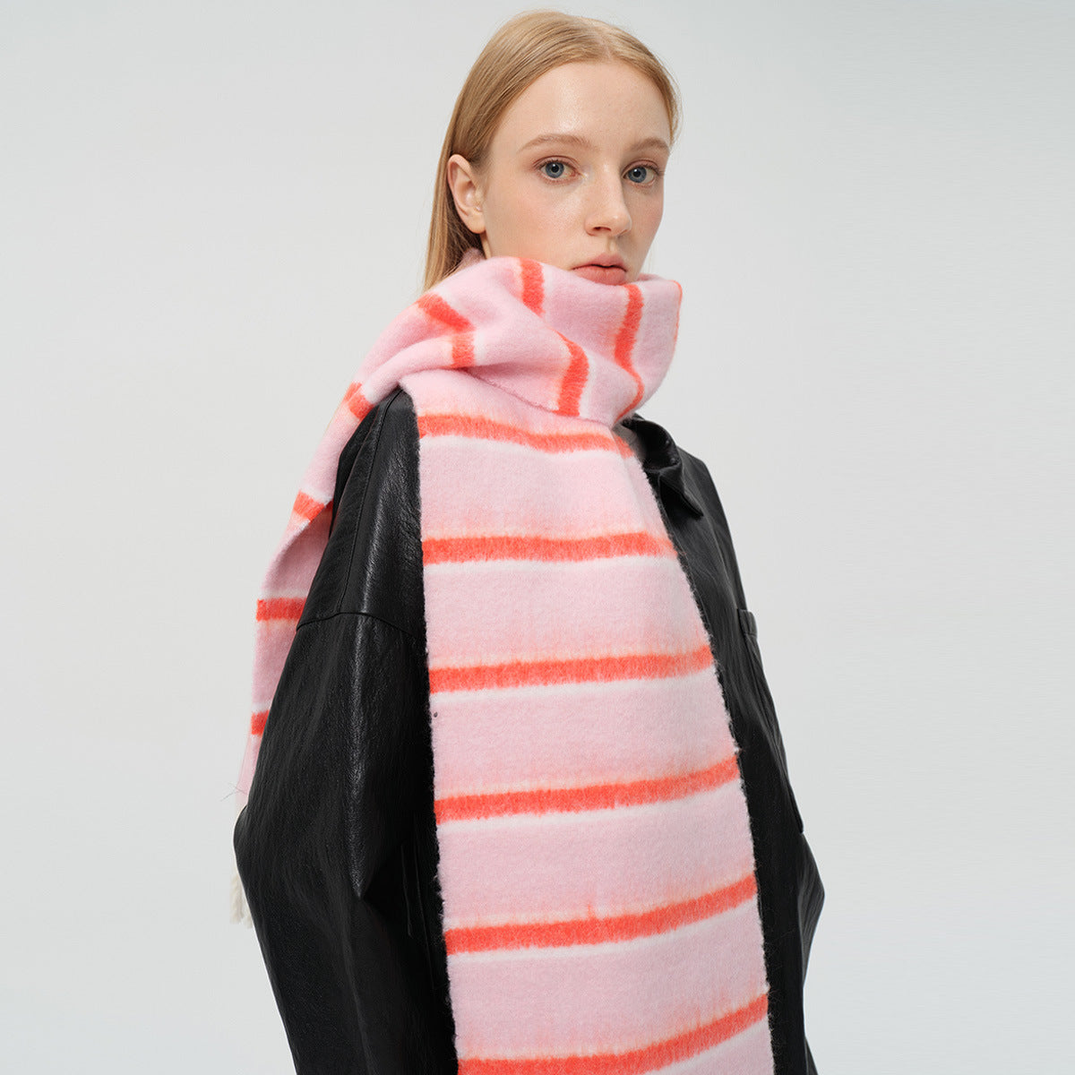 Color Block Striped Scarf with Fringes Stylish Warm Scarf