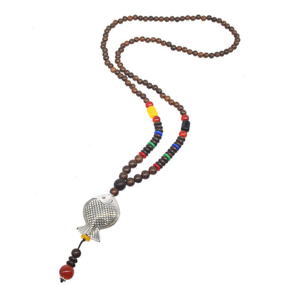 Nepal Handmade Original Pendant Wooden Bead Necklace Female Beads Retro Art Necklace Sweater Chain Clothing Accessories