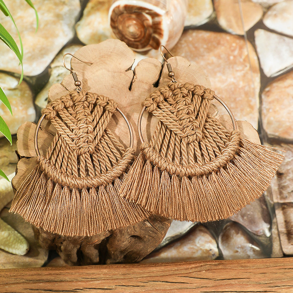 Bohemian Handmade Woven Tassel Earrings Trendy Versatile Jewelry