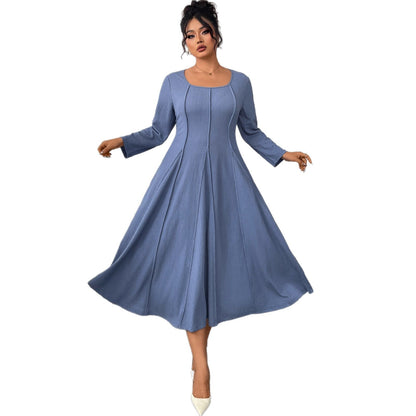Plus Size Long Sleeve Printed Maxi Dress With Square Neck
