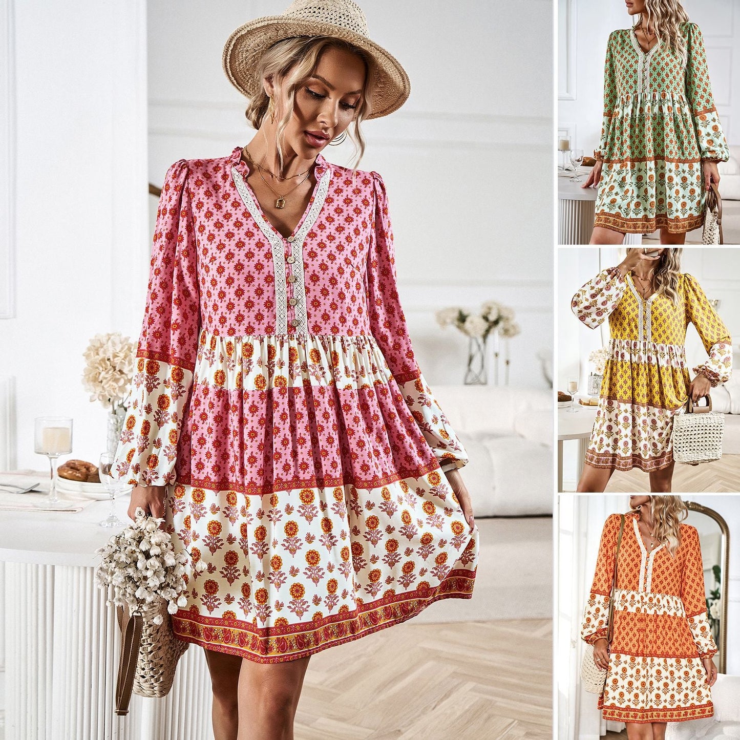 Women'S Fall Vacation And Leisure Bohemian Long Dress