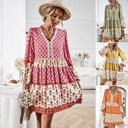 Women'S Fall Vacation And Leisure Bohemian Long Dress