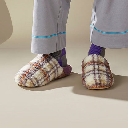 Plush Warm Thick Soles Color Block Slippers