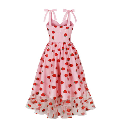 Strawberry Print Strapless A-Line Dress
