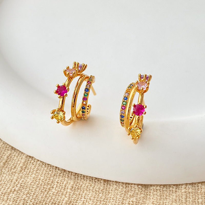 Colorful Zircon Rose Stud Earrings
