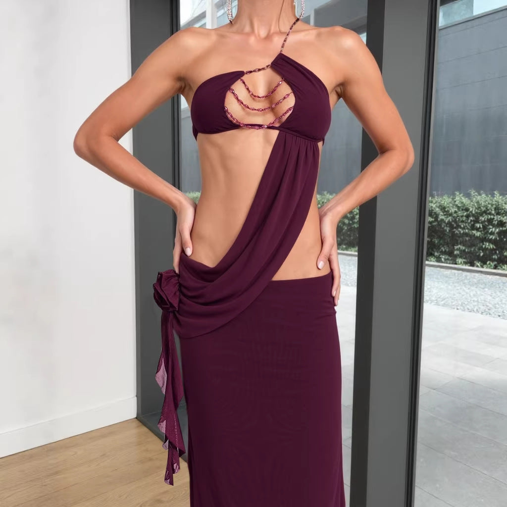 Sexy Floral Chain Detail Wrap Dress For Women