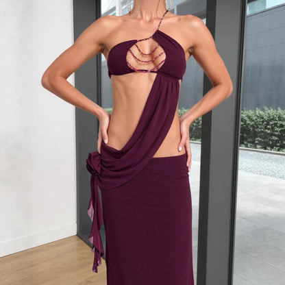Sexy Floral Chain Detail Wrap Dress For Women