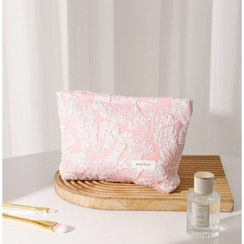Floral Jacquard Portable Cosmetic Bag