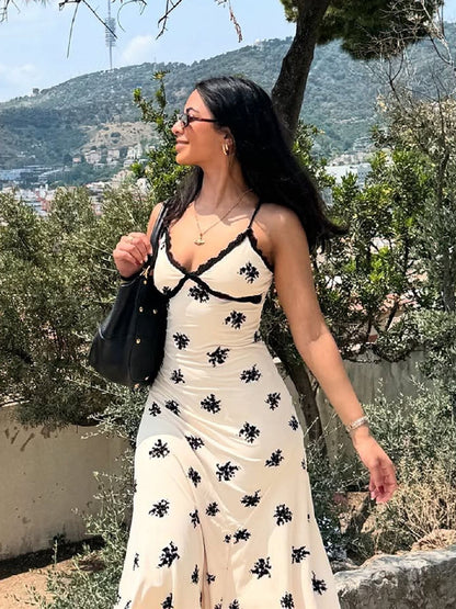 French Lace Trim V-Neck Sleeveless Maxi Dress