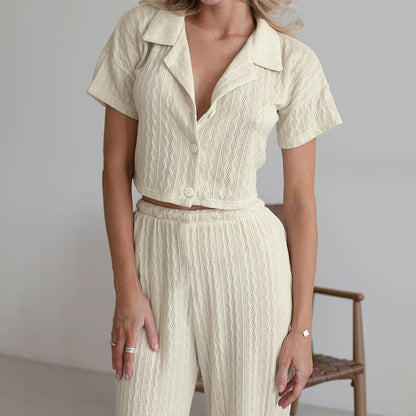 Simple Knit Solid Color Sleepwear Sets