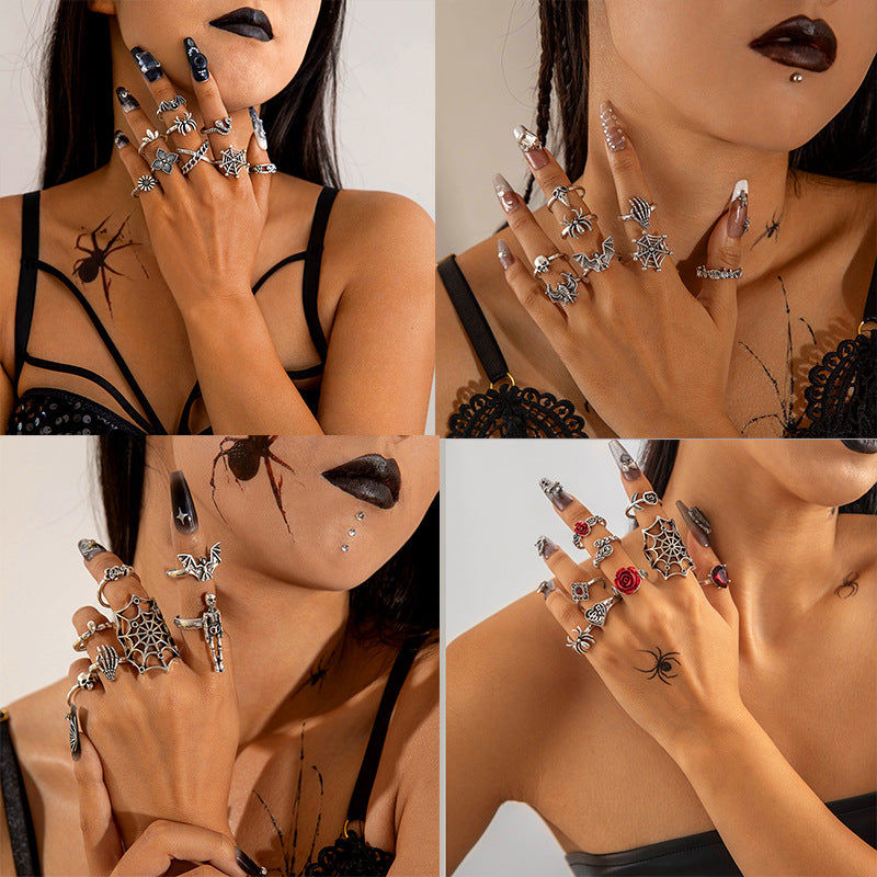 Halloween Gothic Skull Vintage Rings Punk Spider Snake Animal Ring Set
