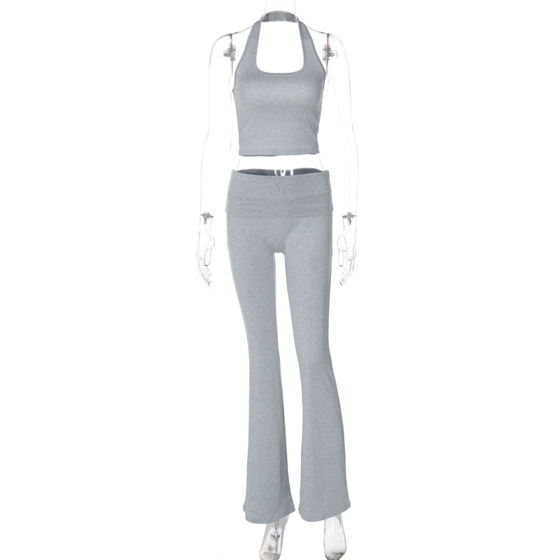 Trendy Casual Backless Tank Top and Long Pants Set