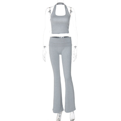 Trendy Casual Backless Tank Top and Long Pants Set