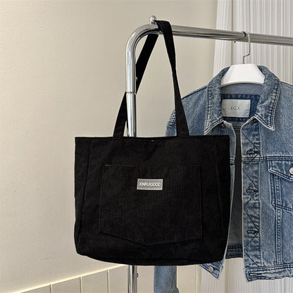 Fashionable Corduroy Shoulder Tote Bag Large Capacity Casual Handbag