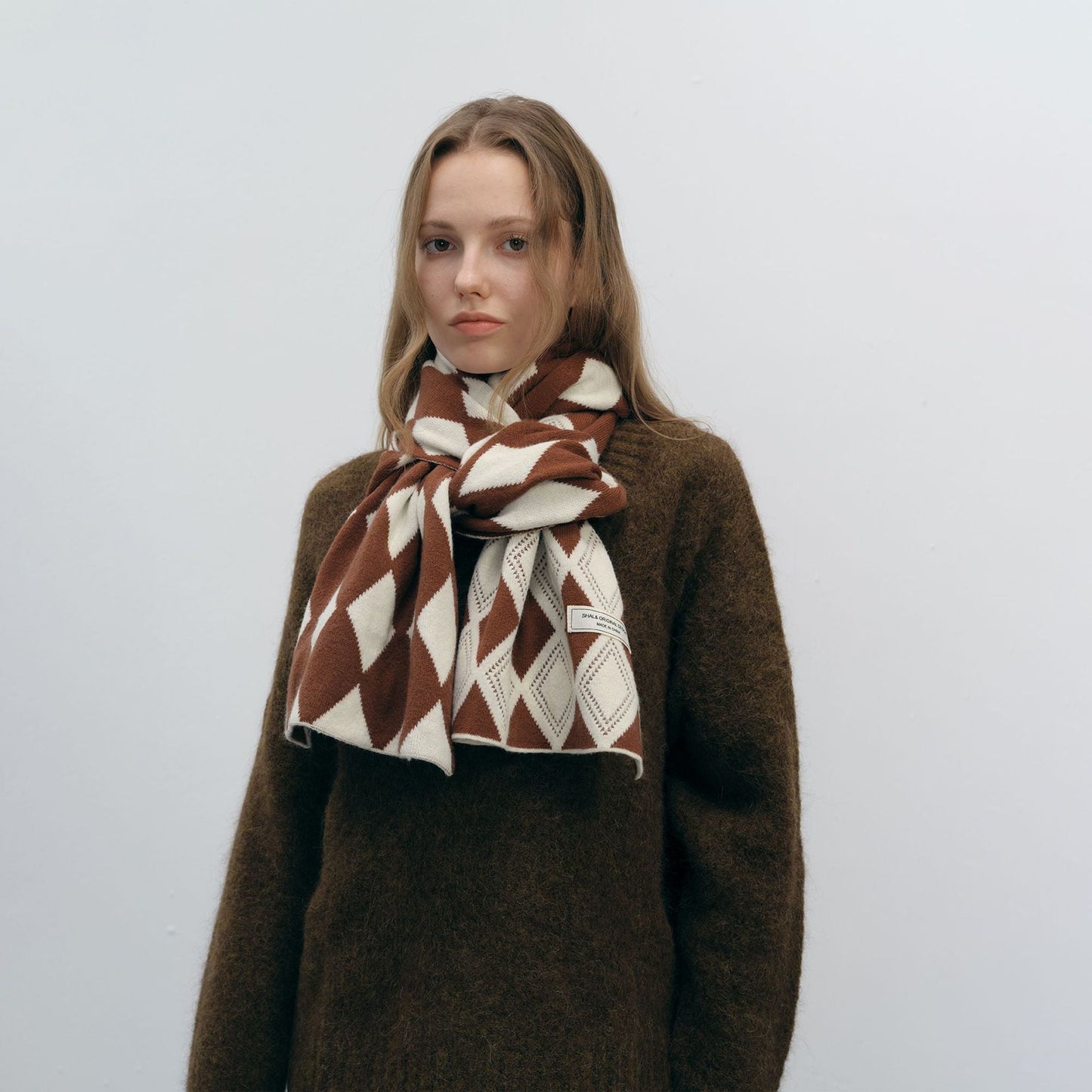 Color Block Diamond Plaid Warm Knit Scarves