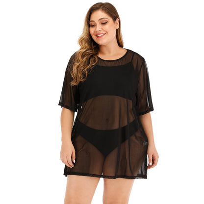Plus Size Sheer Mesh Beach Cover-Up Dress For Women