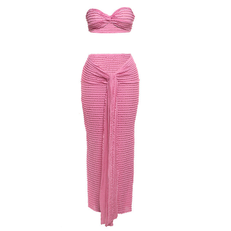 Sexy Lace Strapless Top And High-Waisted Maxi Skirt Set