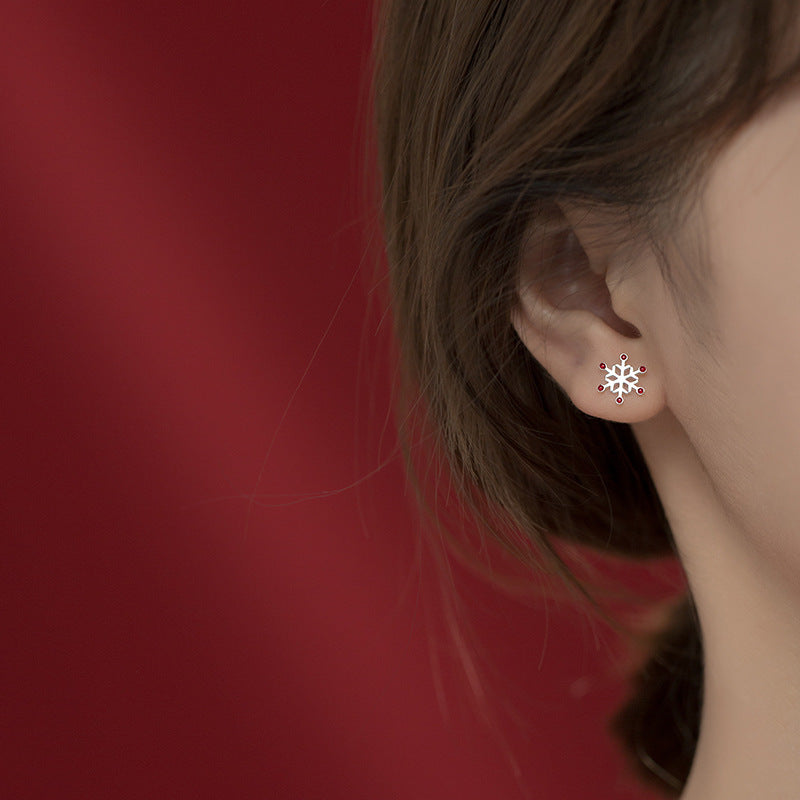 Asymmetrical Christmas Tree Snowflake Stud Earring