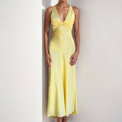 Elegant V-Neck Ruched Bodycon Maxi Dress