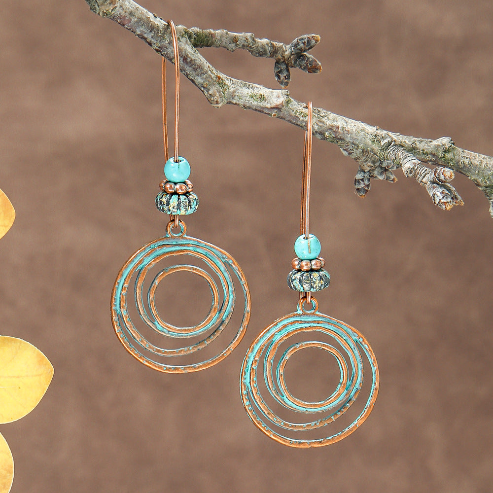 Bohemian Vintage Long Tassel Earrings Floral Design Zinc Alloy Jewelry