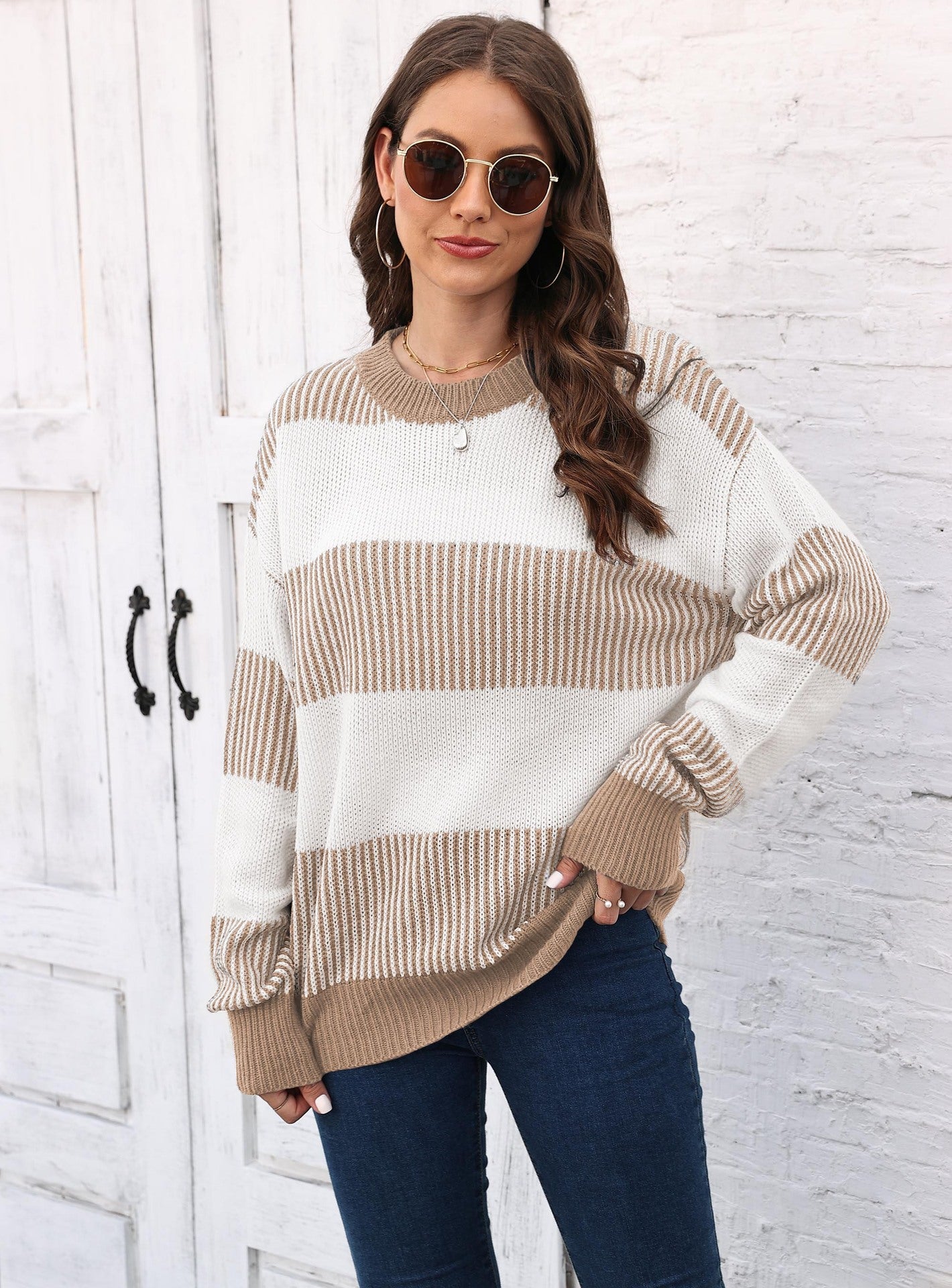 Casual Striped Pullover Sweater Soft Acrylic Knit Fashion