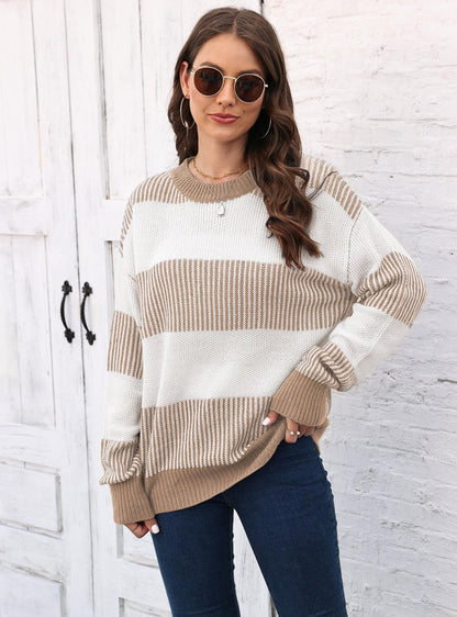 Casual Striped Pullover Sweater Soft Acrylic Knit Fashion