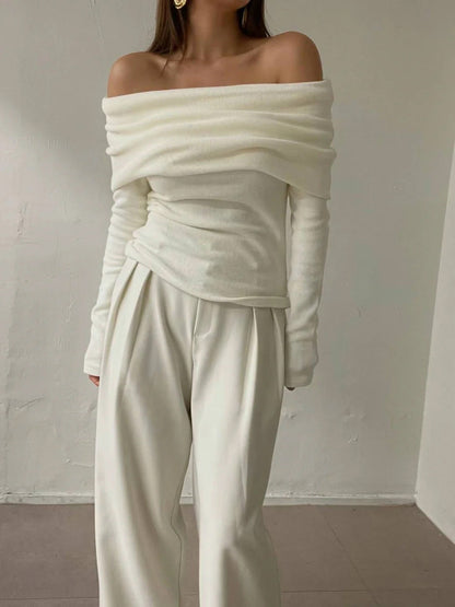 Off-Shoulder Knit Sweater Elegant Fitted Style