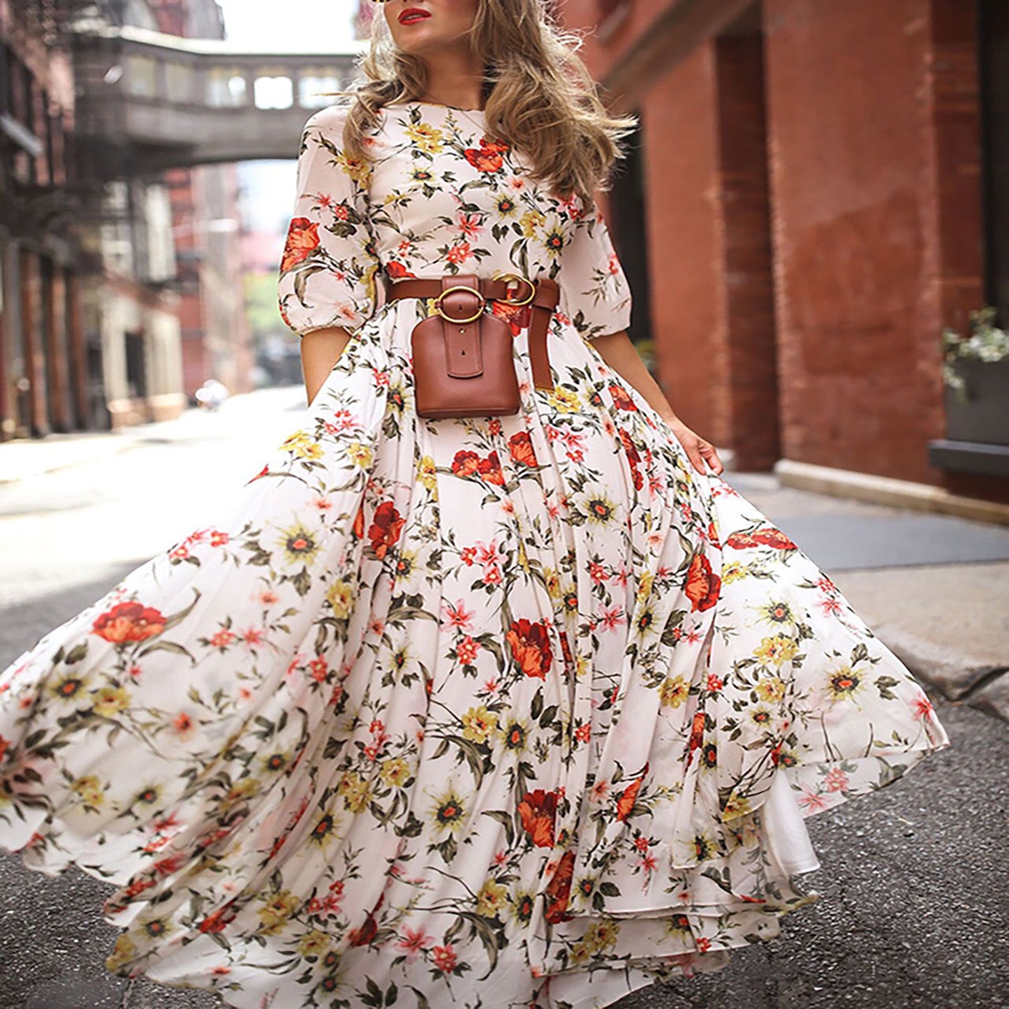 Bohemian Style Printed Chiffon Maxi Dress For Women