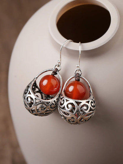 Red Agate Folk Earrings Silver Earrings Retro Earrings With Cheongsam Sterling Silver Temperament Earrings