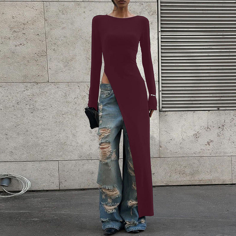Trendy Split Hem Long Sleeve Dress