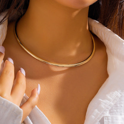 Minimalist Metal Choker Necklace With Circle Pendant
