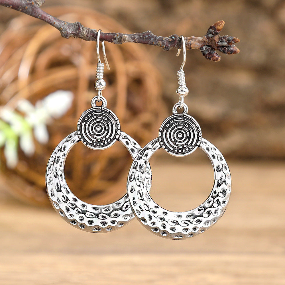 Geometric Cut-Out Vintage Metal Earrings Stylish Silver Jewelry