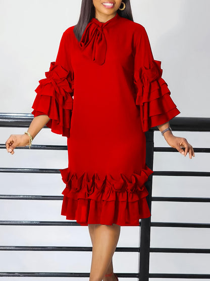 Fashionable Ruffle Sleeve Plus Size Casual Dress
