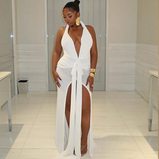 Trendy Casual Solid Color Sleeveless Backless Maxi Dress