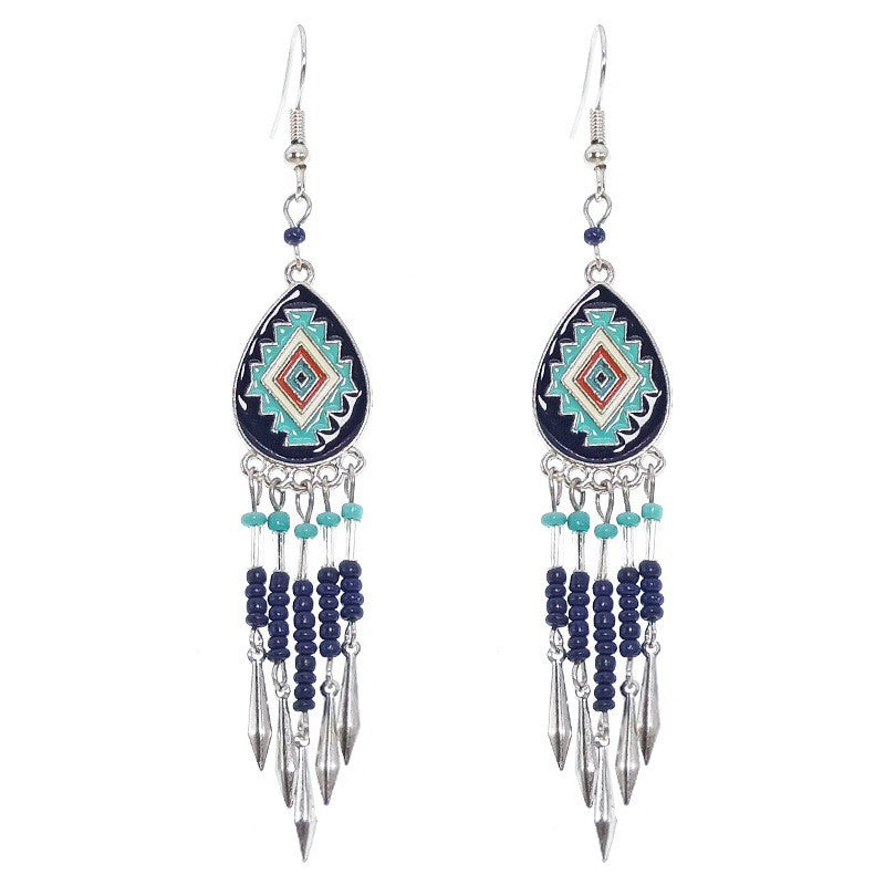 Bohemian Leaf Tassel Earrings Vintage Alloy Jewelry