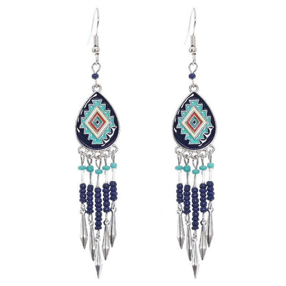 Bohemian Leaf Tassel Earrings Vintage Alloy Jewelry