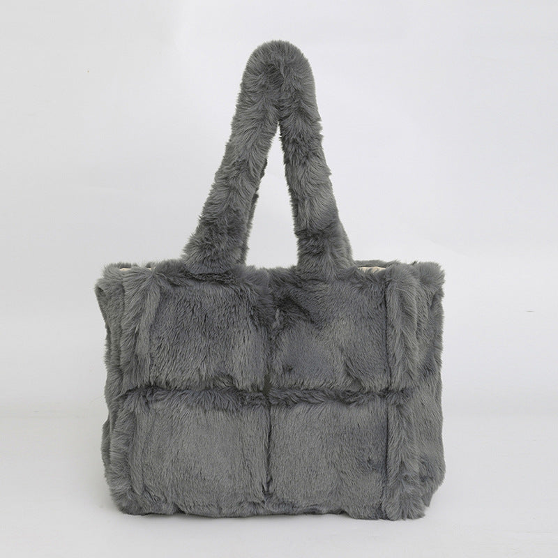 Plush Tote Bag Large Capacity Stylish Shoulder Bag