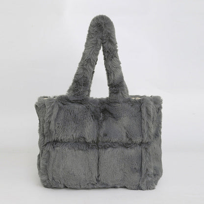Plush Tote Bag Large Capacity Stylish Shoulder Bag