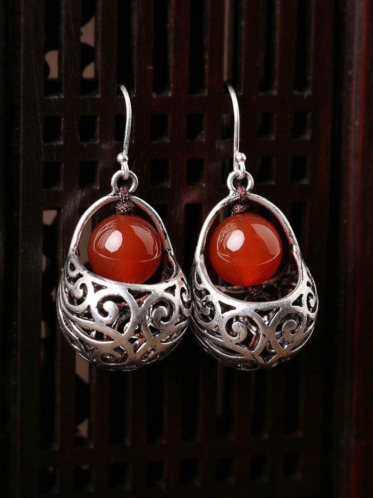 Red Agate Folk Earrings Silver Earrings Retro Earrings With Cheongsam Sterling Silver Temperament Earrings
