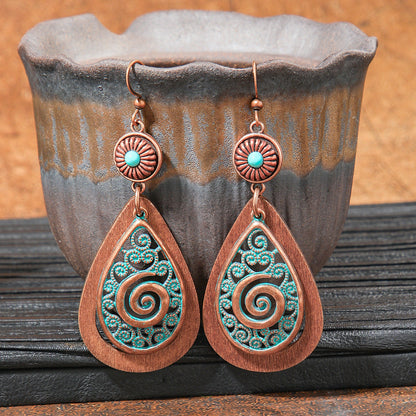 Geometric Alloy Earrings Stylish Bohemian Wood Dangle Earrings