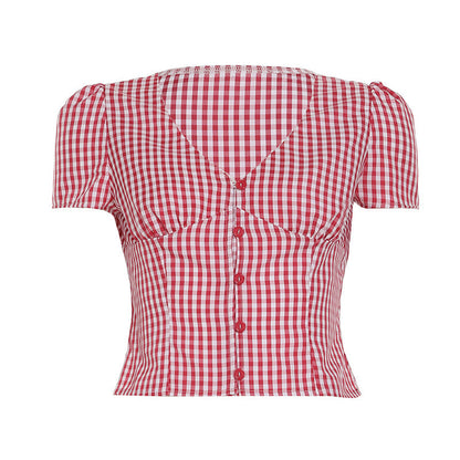 Simple Color Block V-Neck Button Down Shirt