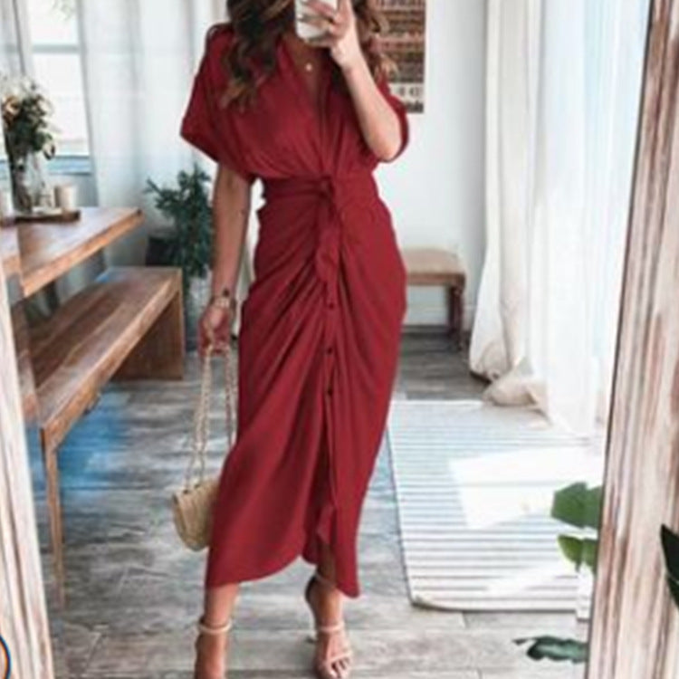Elegant Floral V-Neck High-Waisted Dress for Women