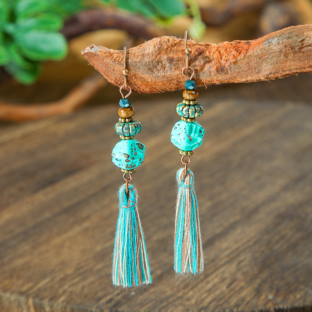 Vintage Geometric Turquoise Drop Earrings Statement Jewelry