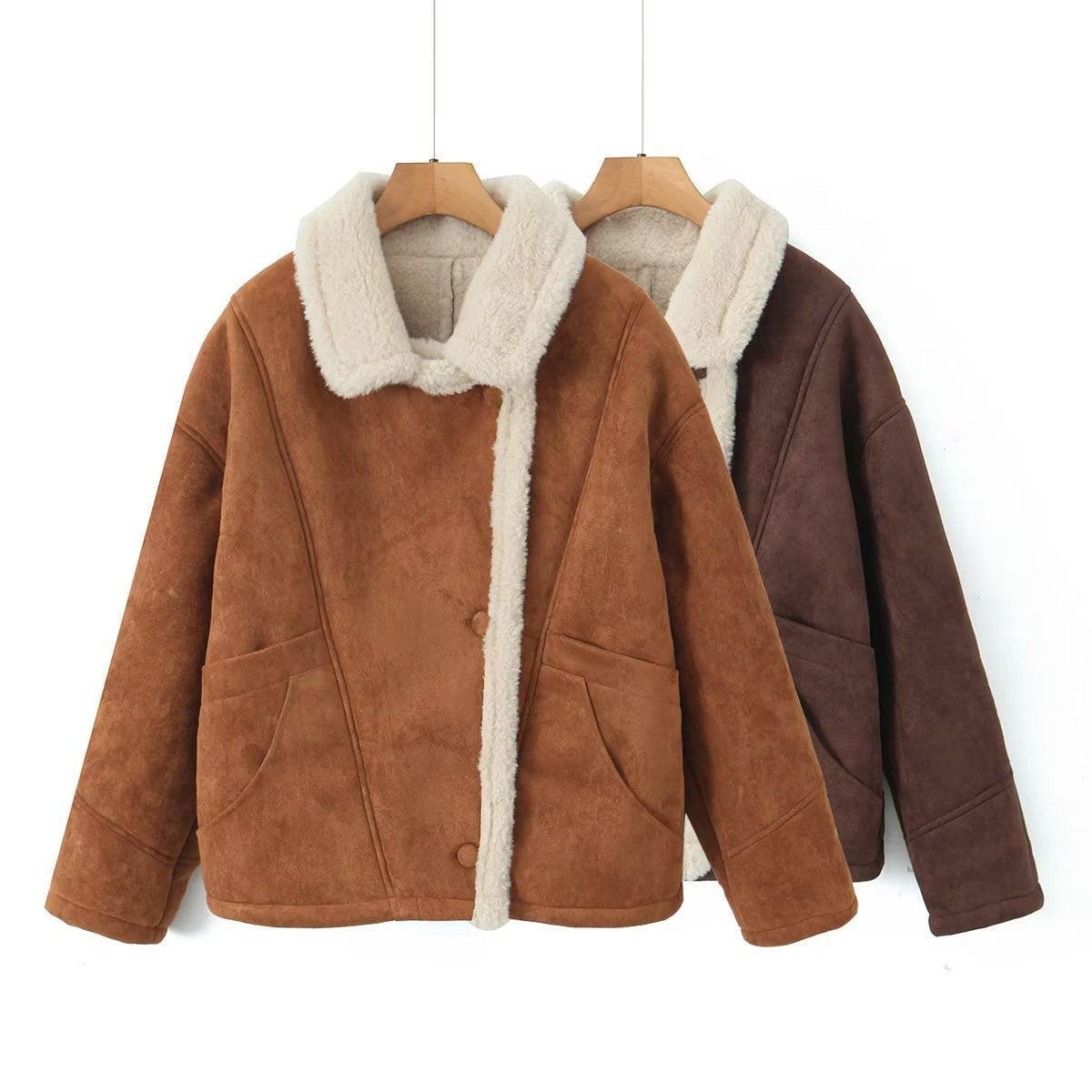 Trendy Lapel Collar Loose Warm Lamb Wool Coat