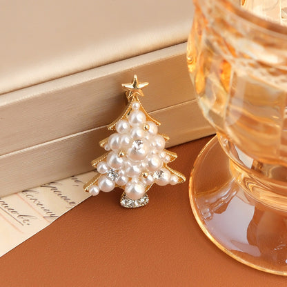Elegant Crystal Pearl Christmas Tree Brooch