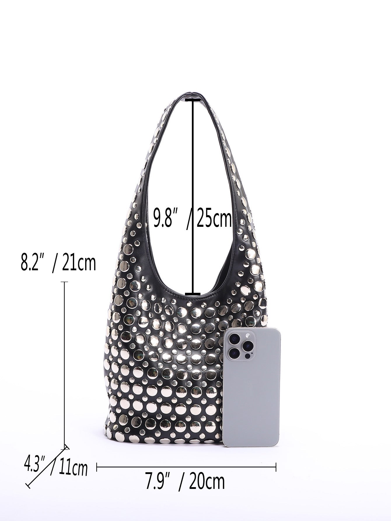 Punk Style Rivet-Embellished Bucket Bag for Women