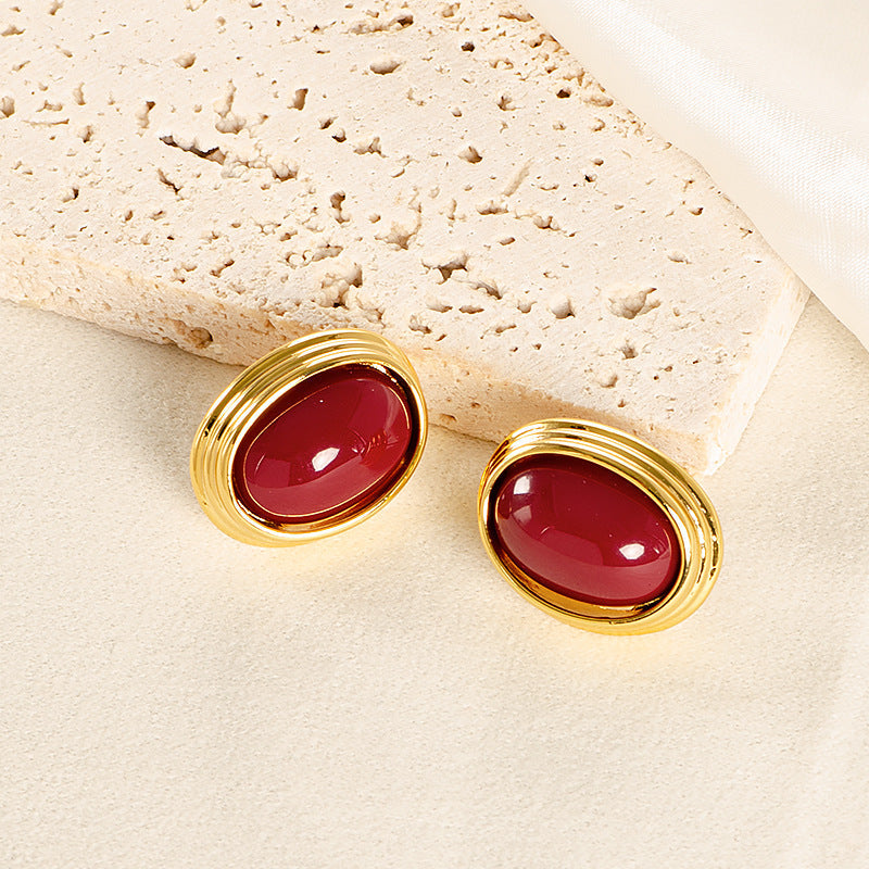 French Vintage Style Red Earrings With Silver Pins