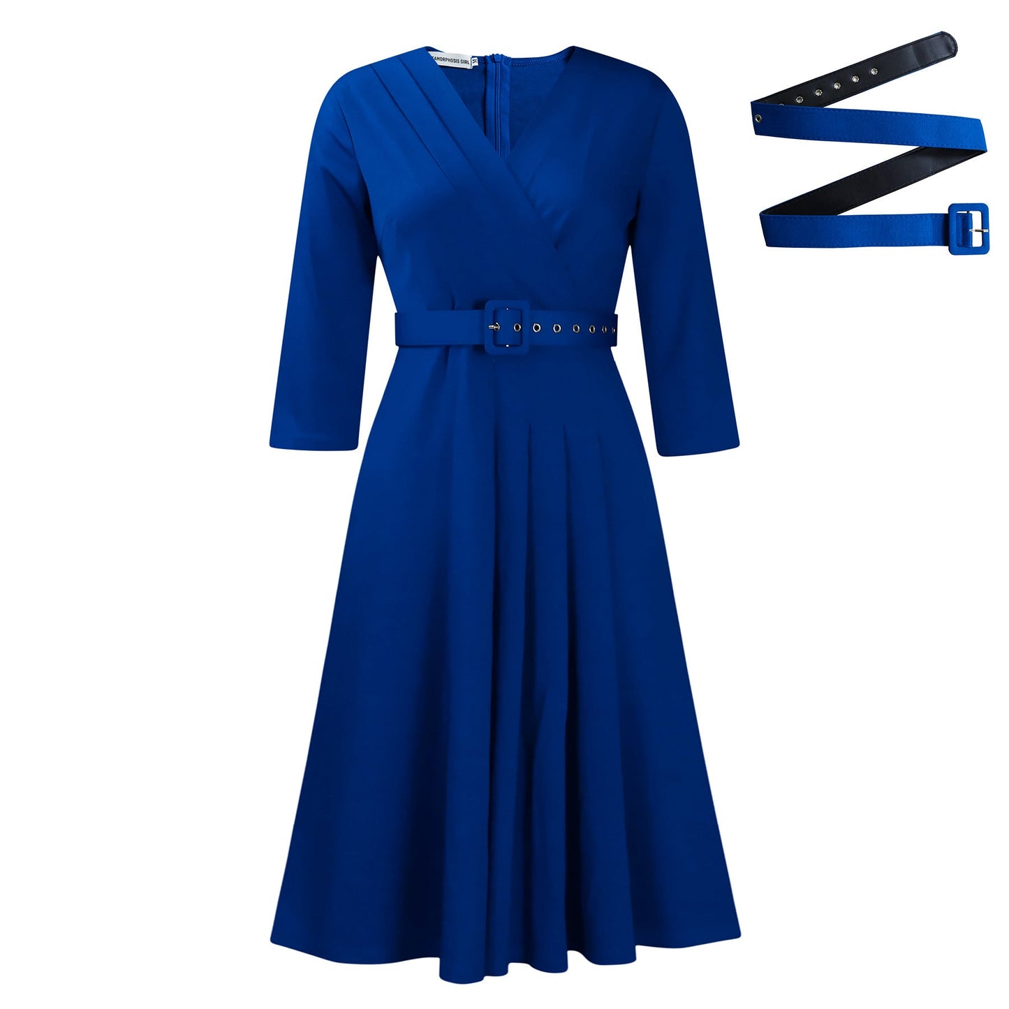 Elegant V-Neck A-Line Dress With Belt For Women