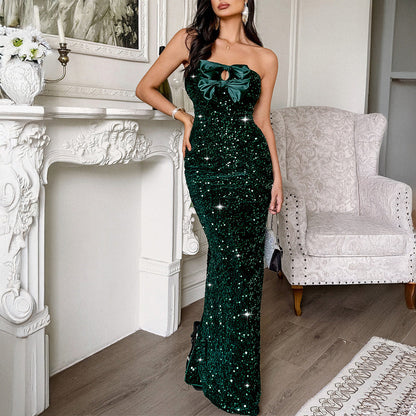 Elegant Strapless Long Dress with Sequins